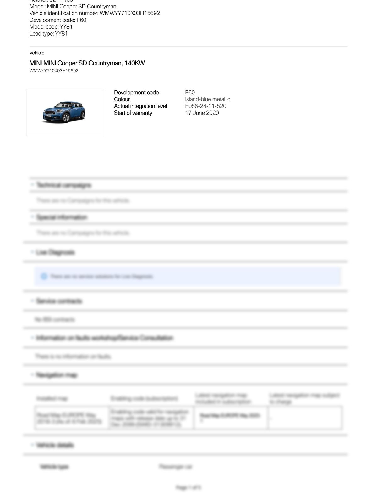 Service History Report VIN WMWYY710X03H15692