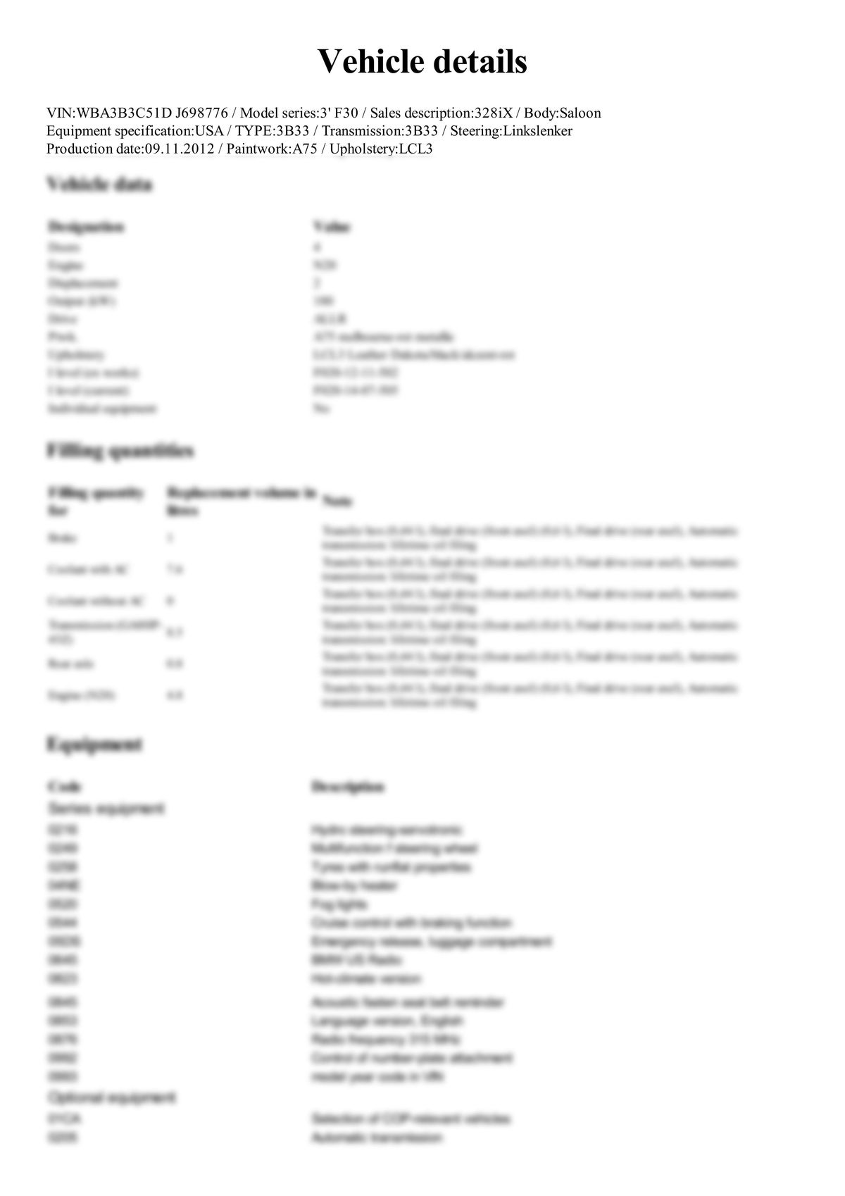 Build Sheet VIN WBA3B3C51DJ698776