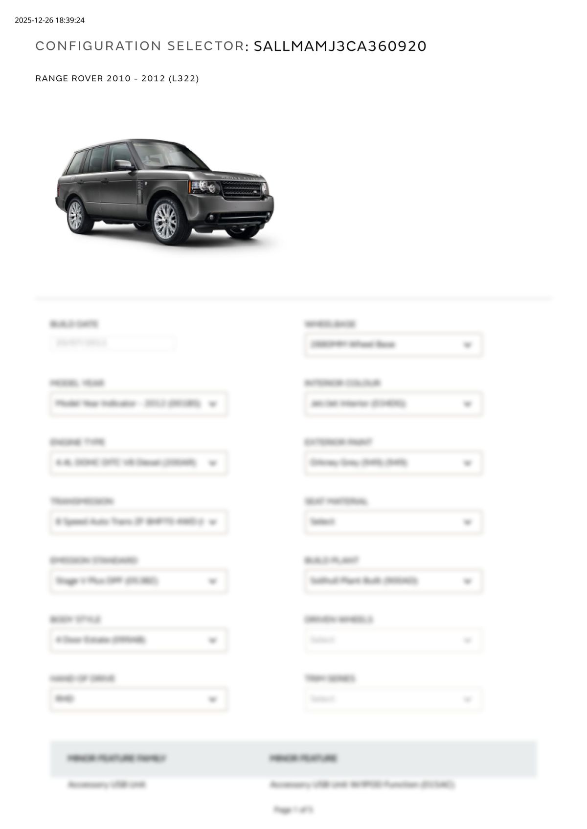 Build Sheet VIN SALLMAMJ3CA360920