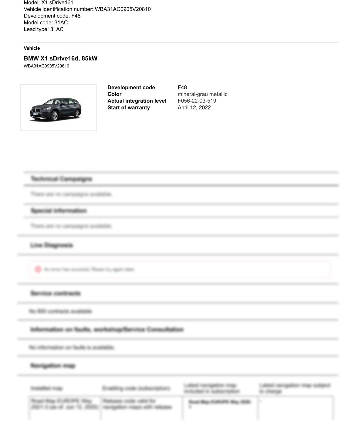 Service History Report VIN WBA31AC0905V20810