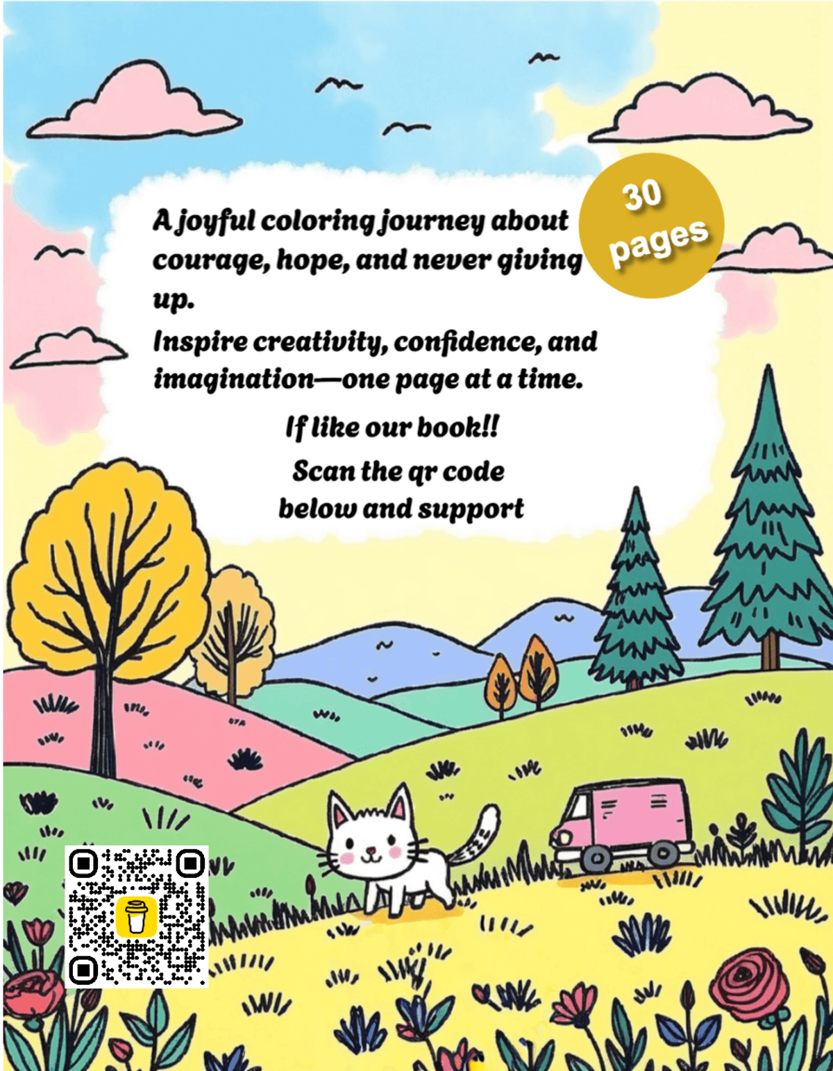 The Cat Who Never Gave Up – Printable Coloring Book Interior (PDF)