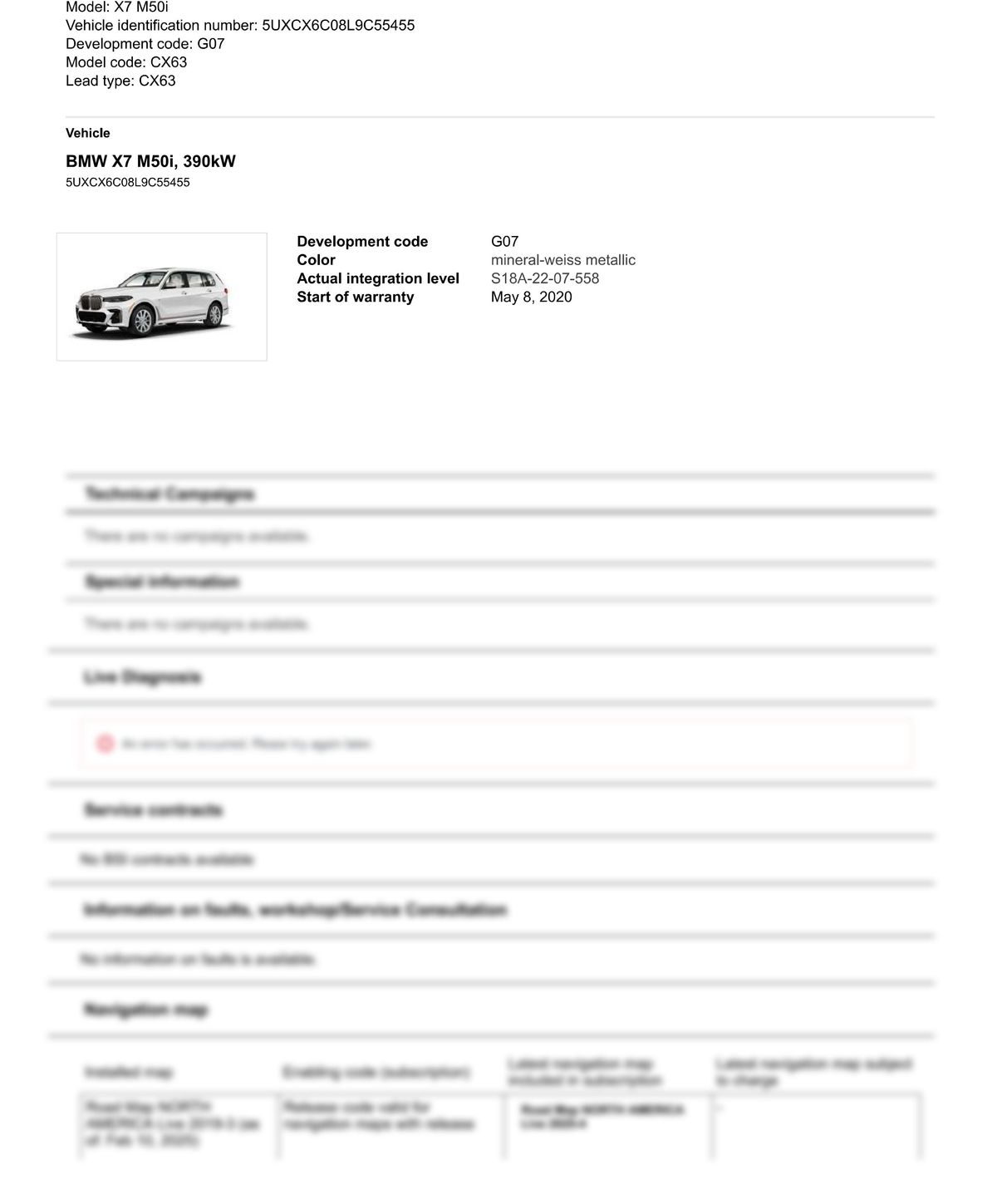 Service History Report VIN 5UXCX6C08L9C55455