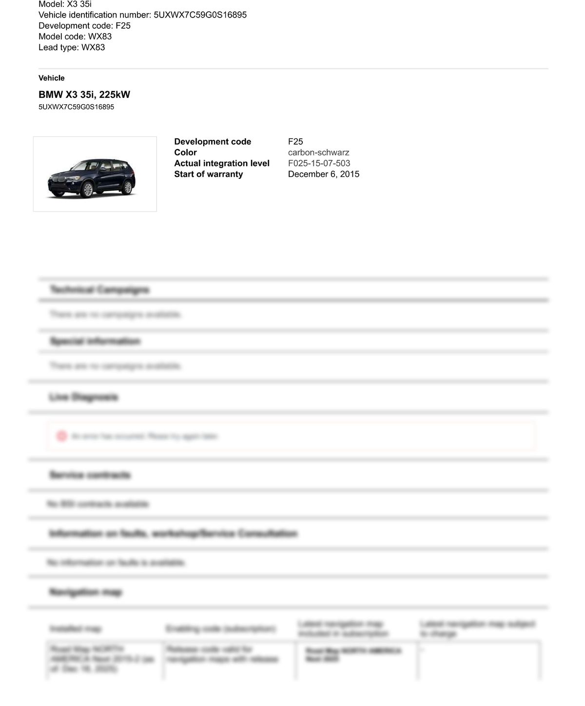 Service History Report VIN 5UXWX7C59G0S16895