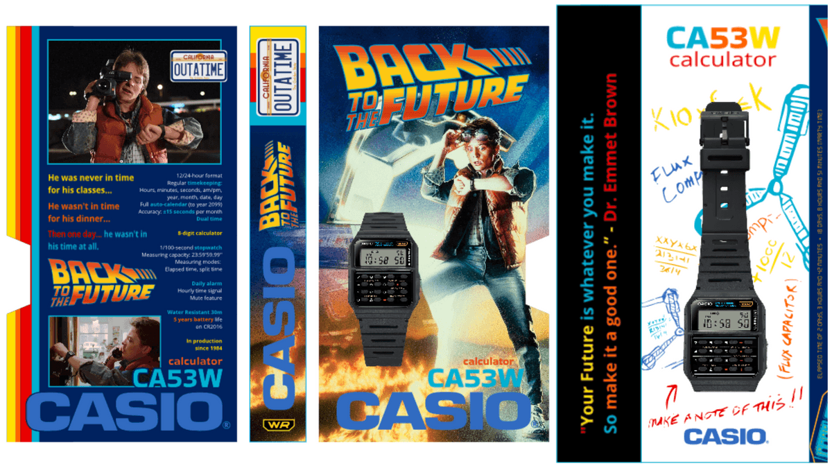 Casio CA53w (CA50, CA500, DBC611) Back To The Future Special Edition VHS Cassette Watch Box
