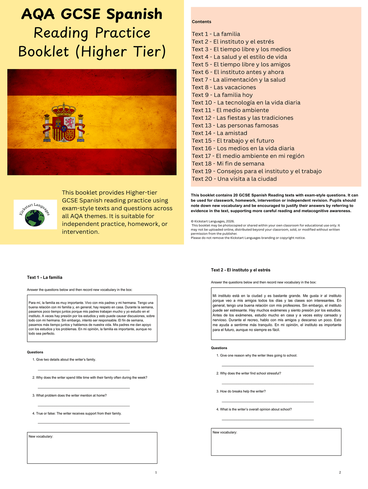AQA GCSE Spanish - Reading Practice Booklet - Buymeacoffee