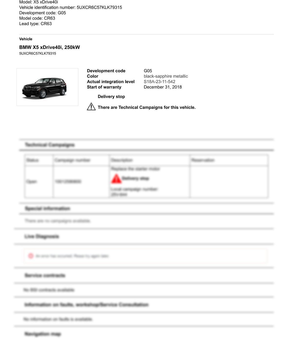 Service History Report VIN 5UXCR6C57KLK79315