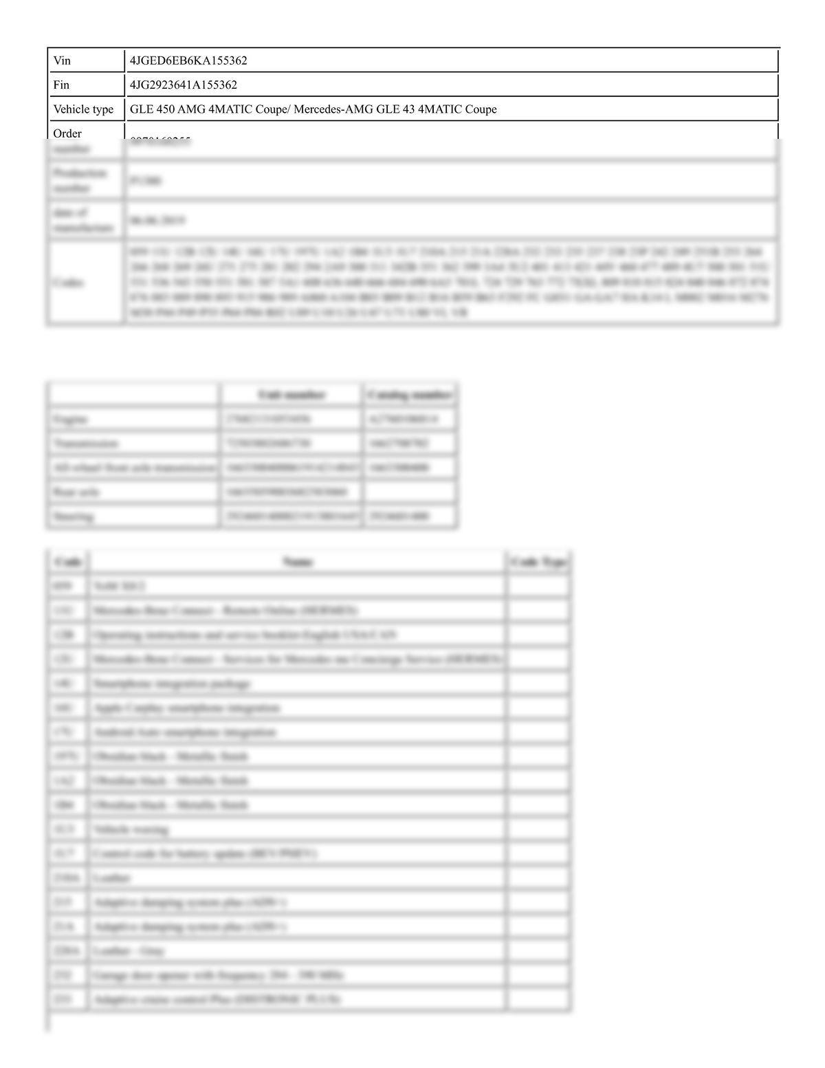 Build Sheet VIN 4JGED6EB6KA155362