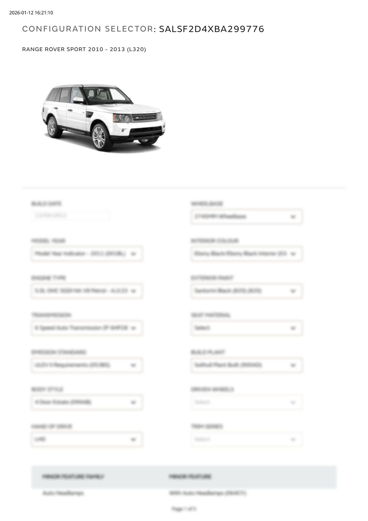 Build Sheet VIN SALSF2D4XBA299776