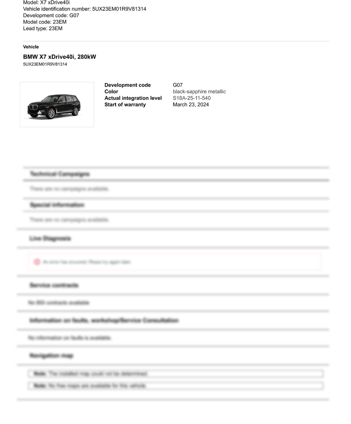 Service History Report VIN 5UX23EM01R9V81314