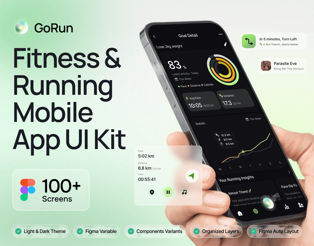 GoRun - Fitness & Running Mobile App UI KIT