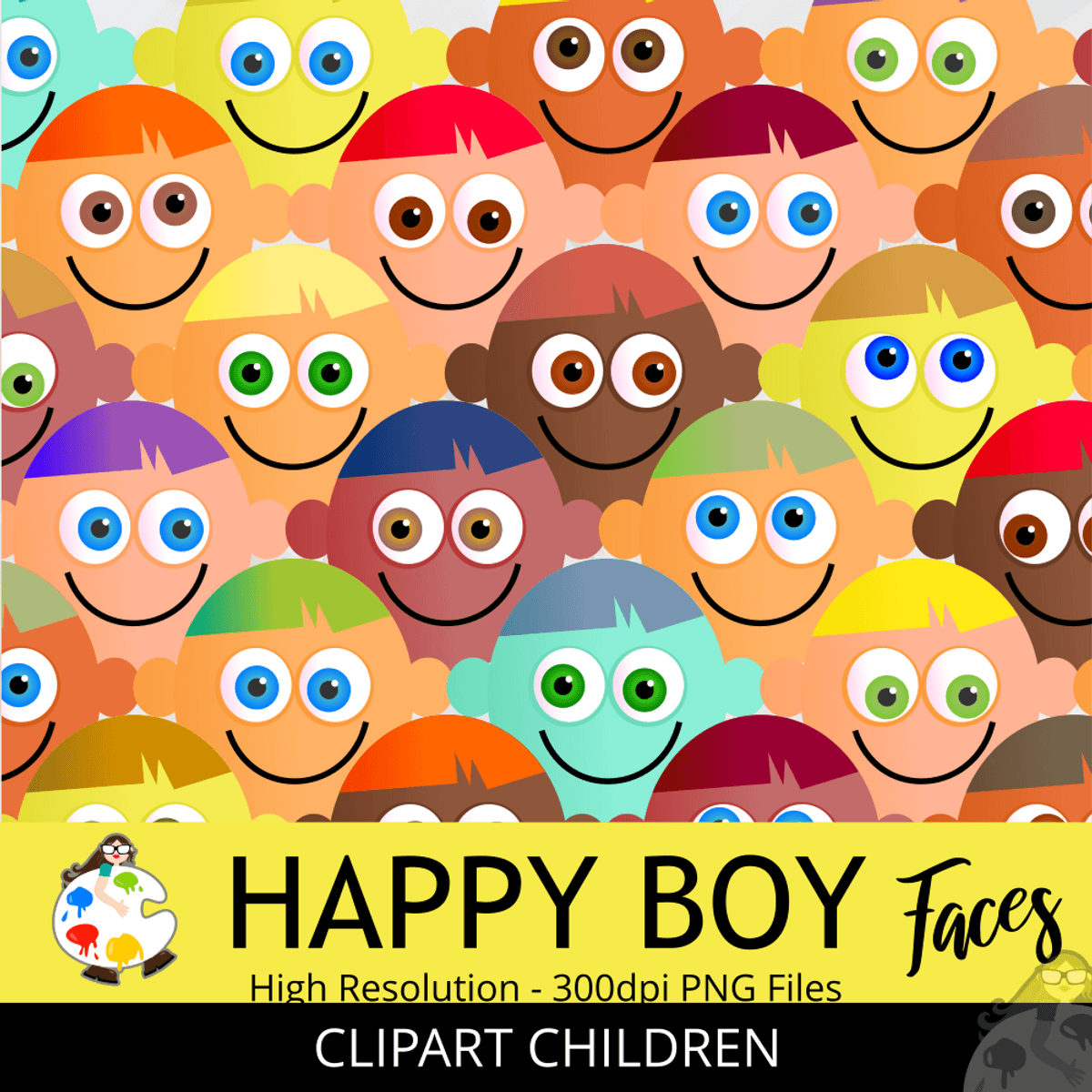 Happy Cartoon Boy Faces