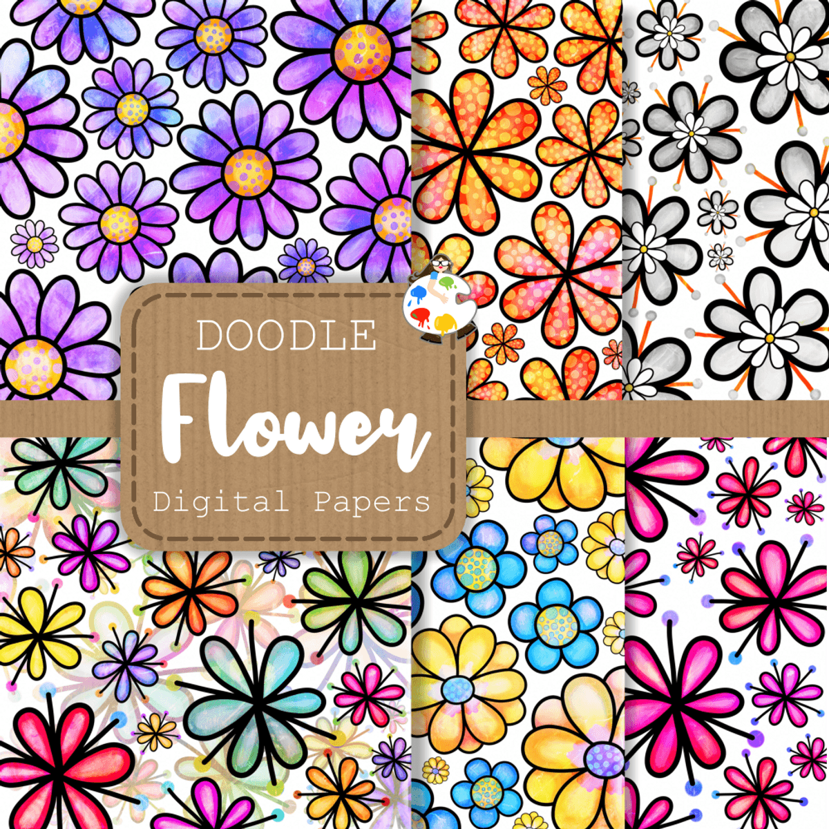 Doodle Daisy Flower Pattern Papers