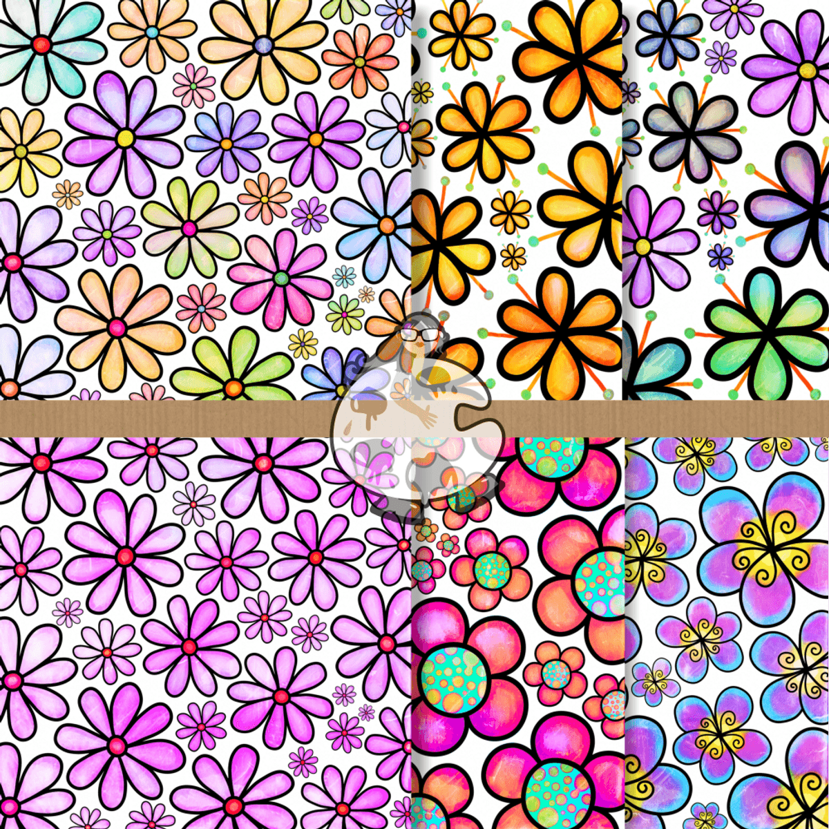 Doodle Daisy Flower Pattern Papers
