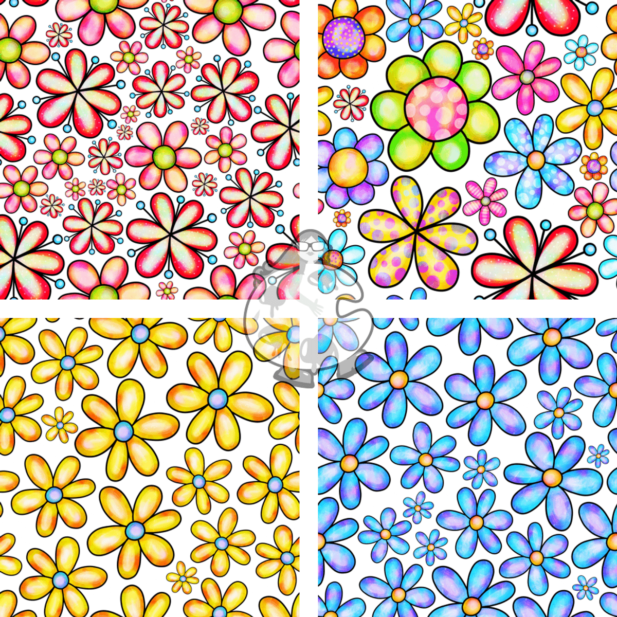Seamless Watercolor Daisy Flower Pattern Papers