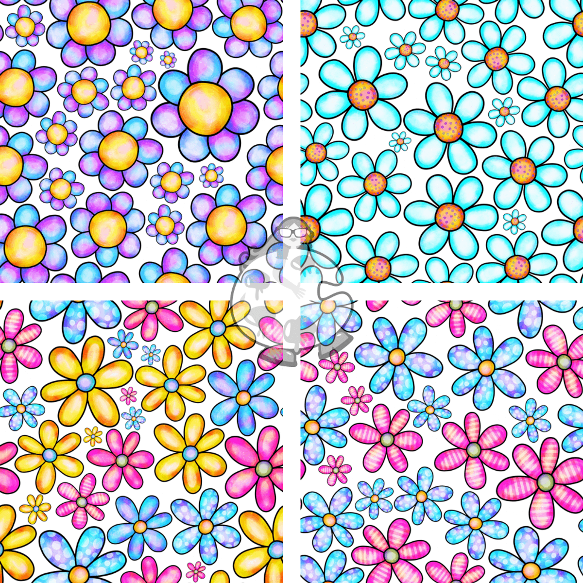 Seamless Watercolor Daisy Flower Pattern Papers