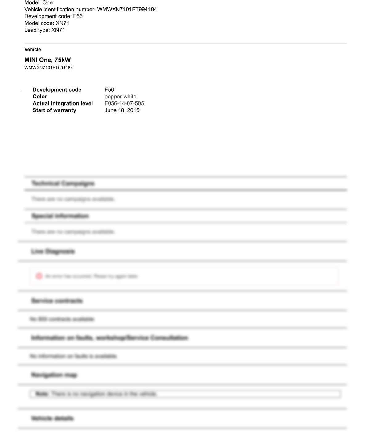 Service History Report VIN WMWXN7101FT994184