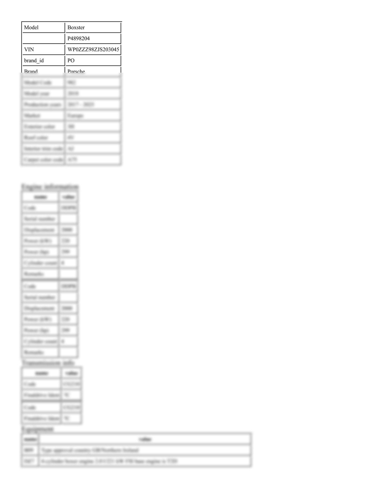 Build Sheet VIN WP0ZZZ98ZJS203045