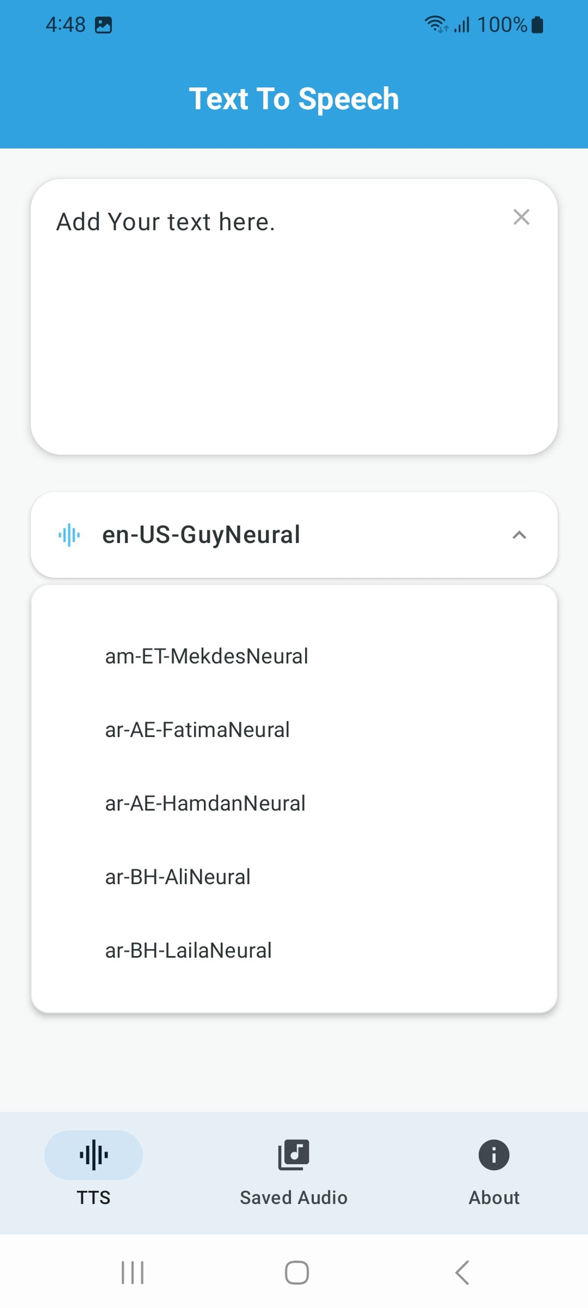 Text to Speech (online) - Android Mobile App