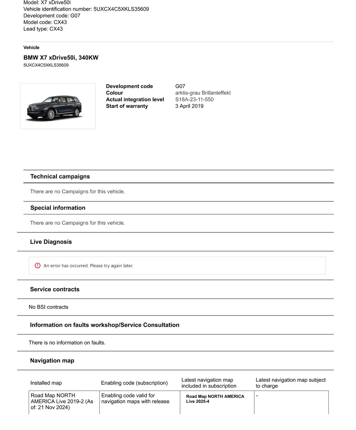 Service History Report VIN 5UXCX4C5XKLS35609