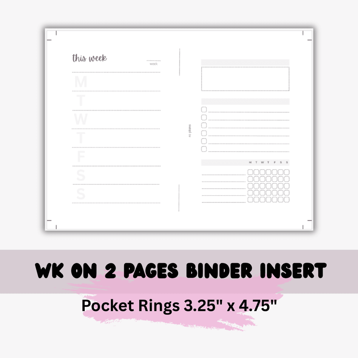 Pocket Rings Printable Insert - Week on 2 Pages (Instant Download ...