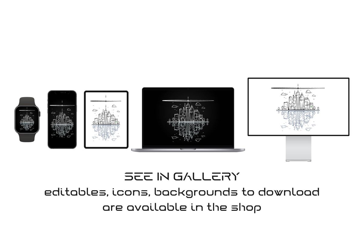 City skyline with halo backgrounds package
