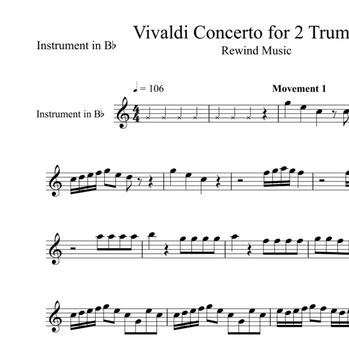 BT0166 Vivaldi Concerto for 2 Trumpets Backing Track and Sheet Music