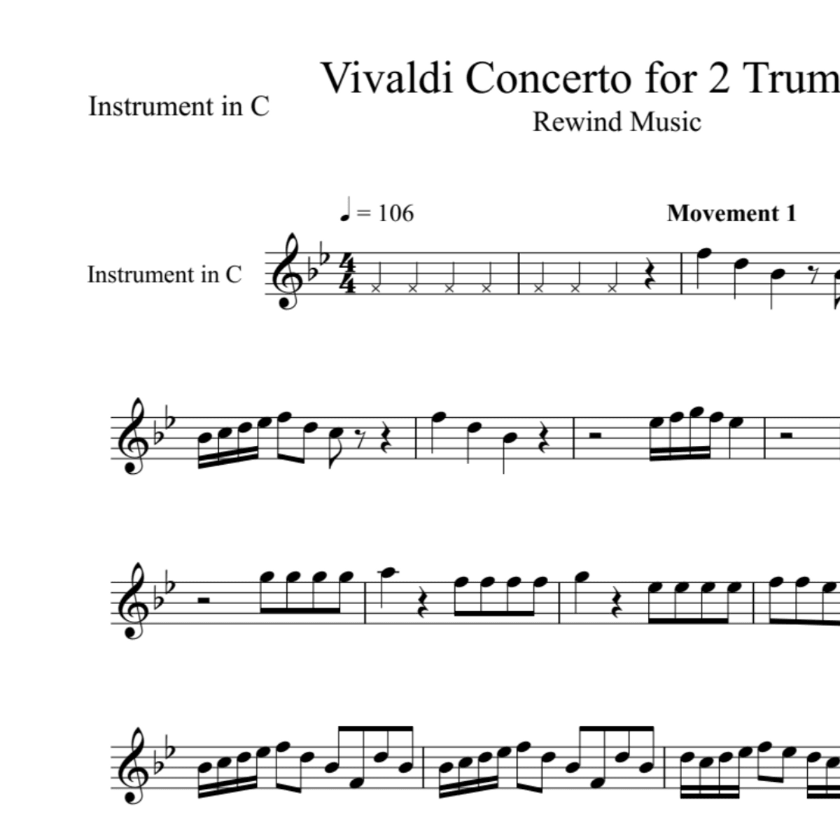 BT0166 Vivaldi Concerto for 2 Trumpets Backing Track and Sheet Music