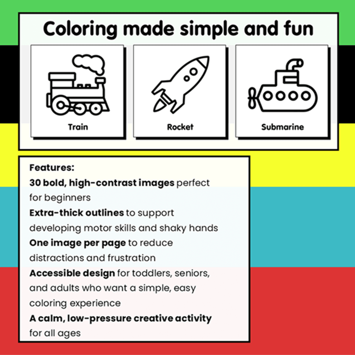 Bold and Simple Vehicles Coloring Book DIGITAL VERSION (printable)