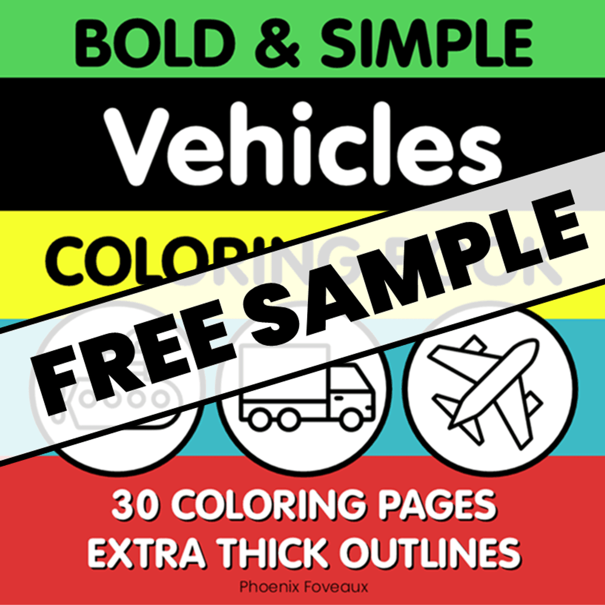 Bold and Simple Vehicles Coloring Book FREE SAMPLE(printable)