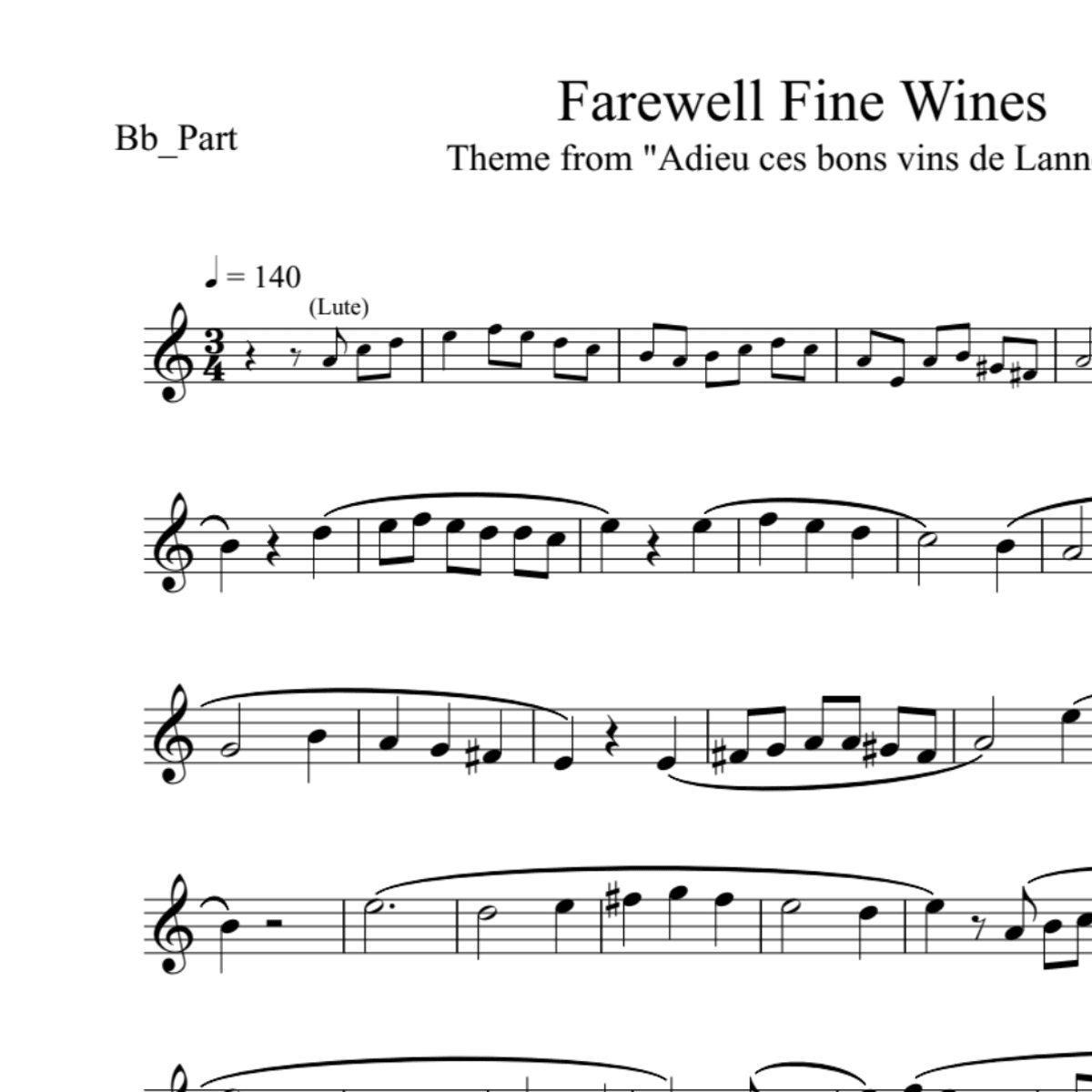 BT0051 DuFay Farewell Fine Wines Backing Track and Sheet Music