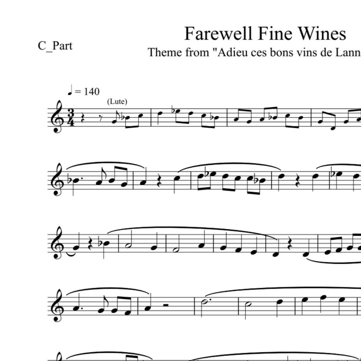 BT0051 DuFay Farewell Fine Wines Backing Track and Sheet Music