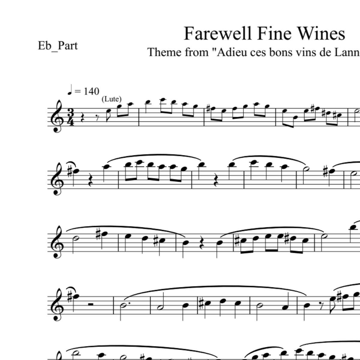 BT0051 DuFay Farewell Fine Wines Backing Track and Sheet Music
