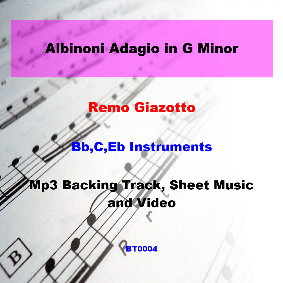 BT0004 Albinoni Adagio in G Minor Backing Track and Sheet Music