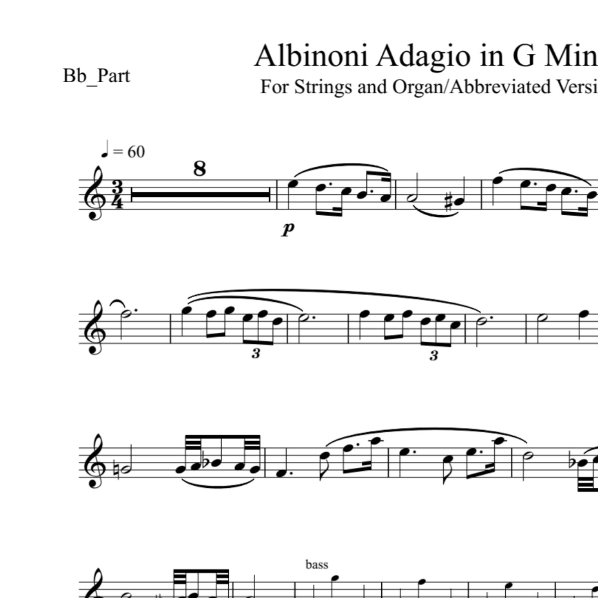 BT0004 Albinoni Adagio in G Minor Backing Track and Sheet Music