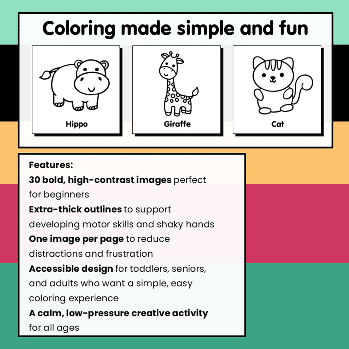 Bold and Simple Animals Coloring Book DIGITAL VERSION (printable)