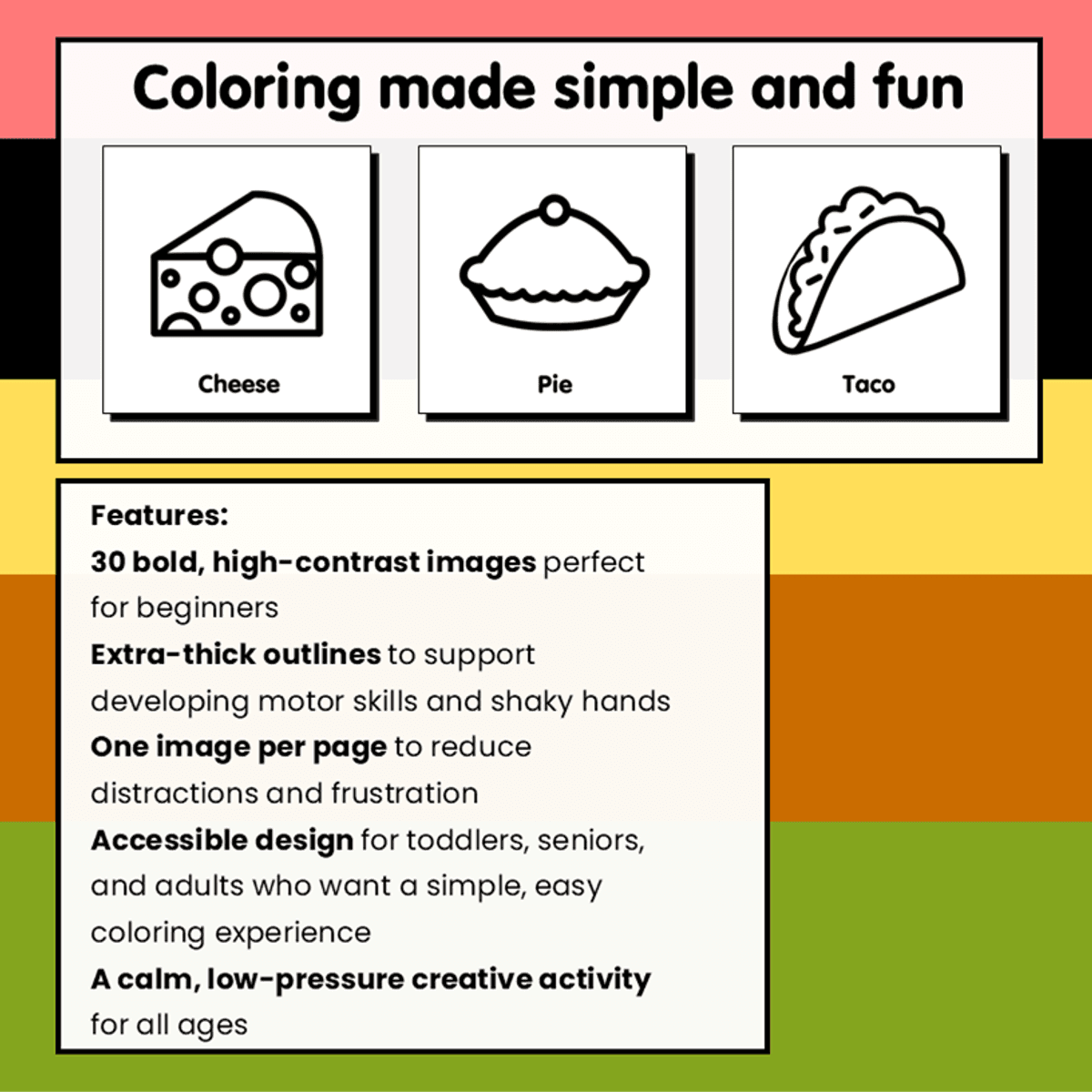 Bold and Simple Food and Drinks Coloring Book DIGITAL VERSION (printable)