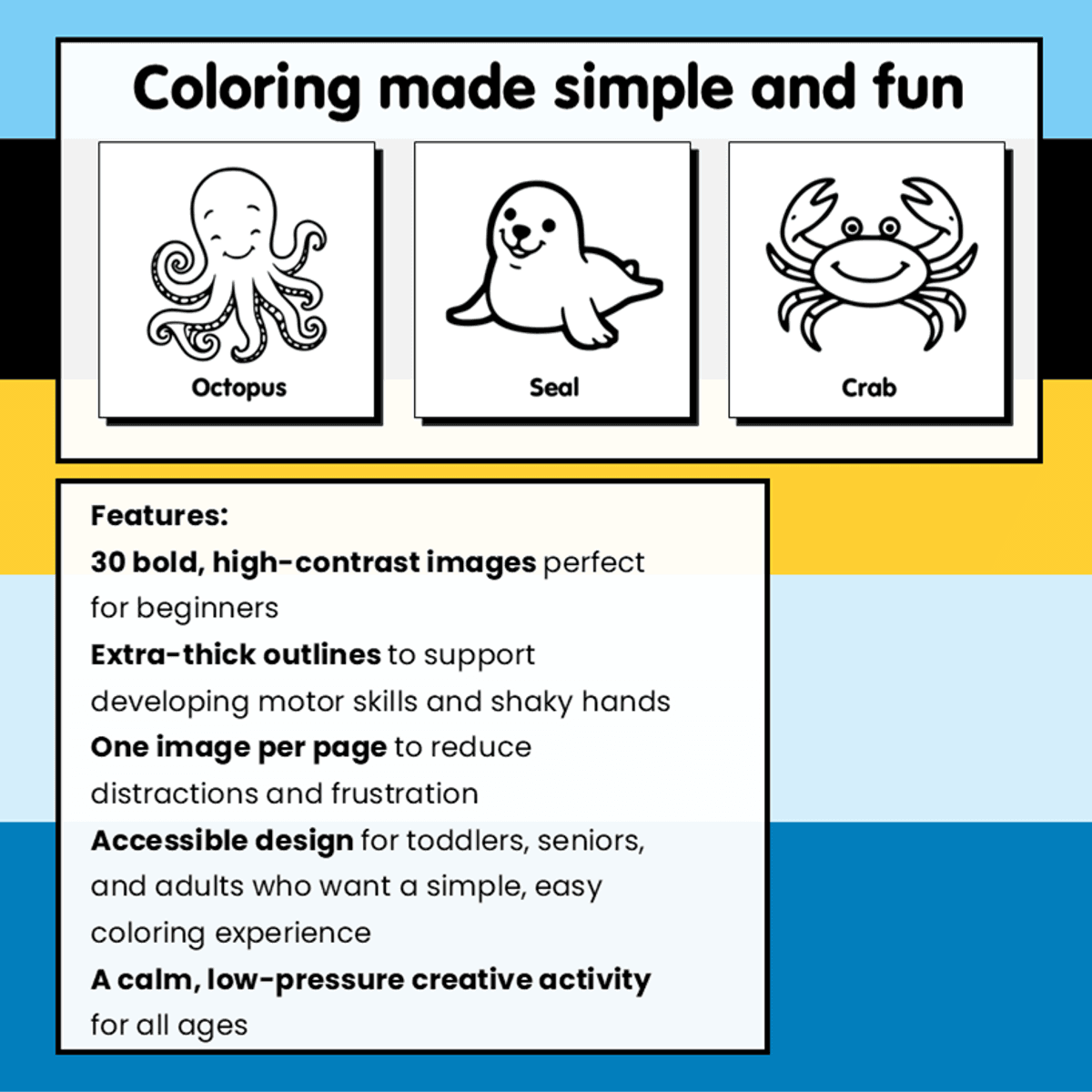 Bold and Simple Ocean Animals Coloring Book DIGITAL VERSION (printable)