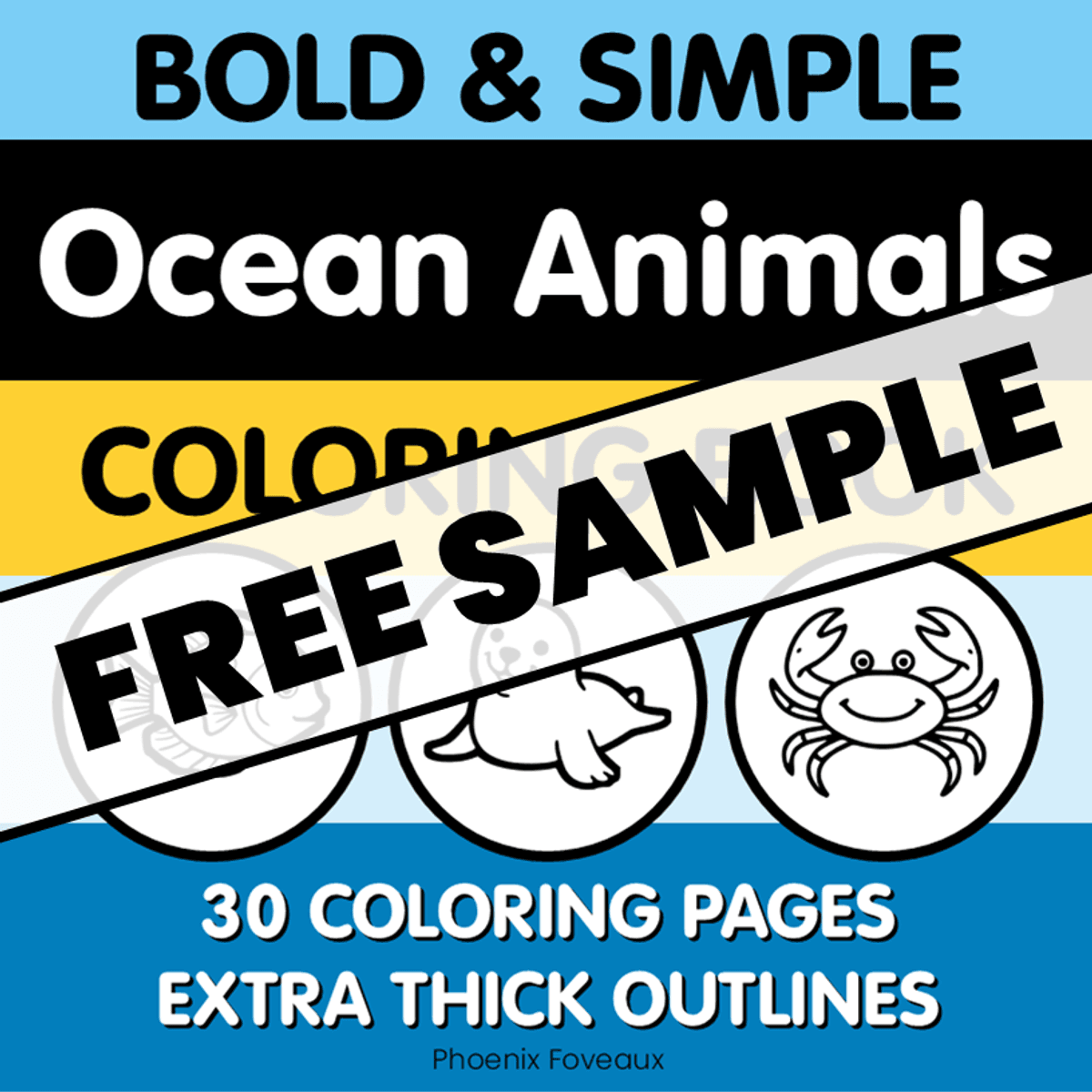 Bold and Simple Ocean Animals Coloring Book FREE SAMPLE (printable)