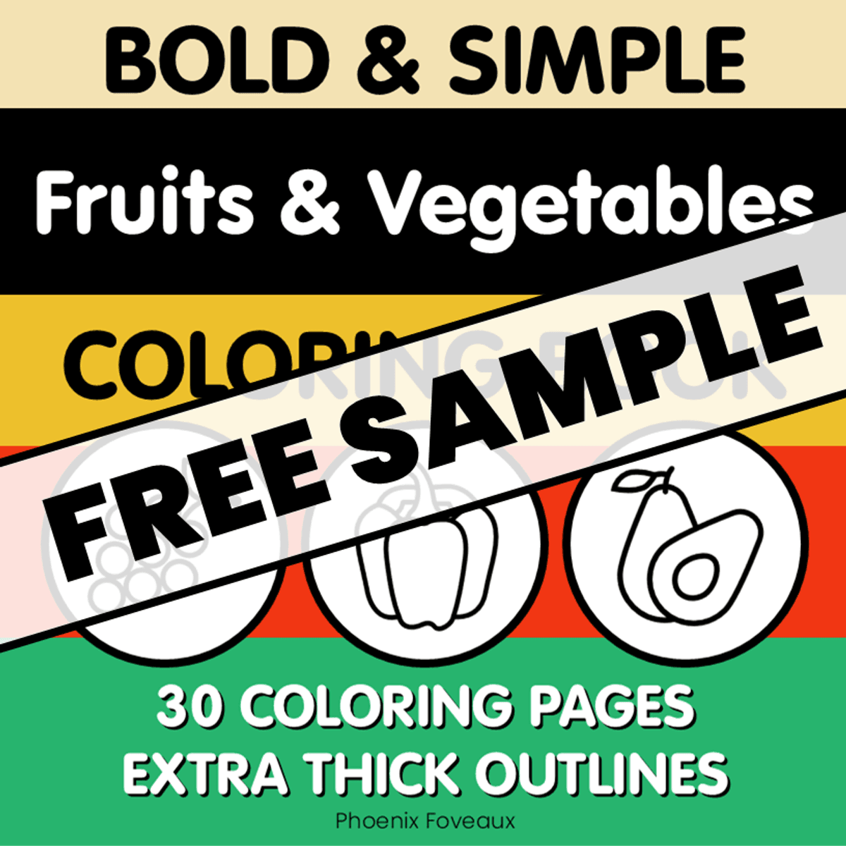 Bold and Simple Fruits and Vegetables Coloring Book FREE SAMPLE (printable)