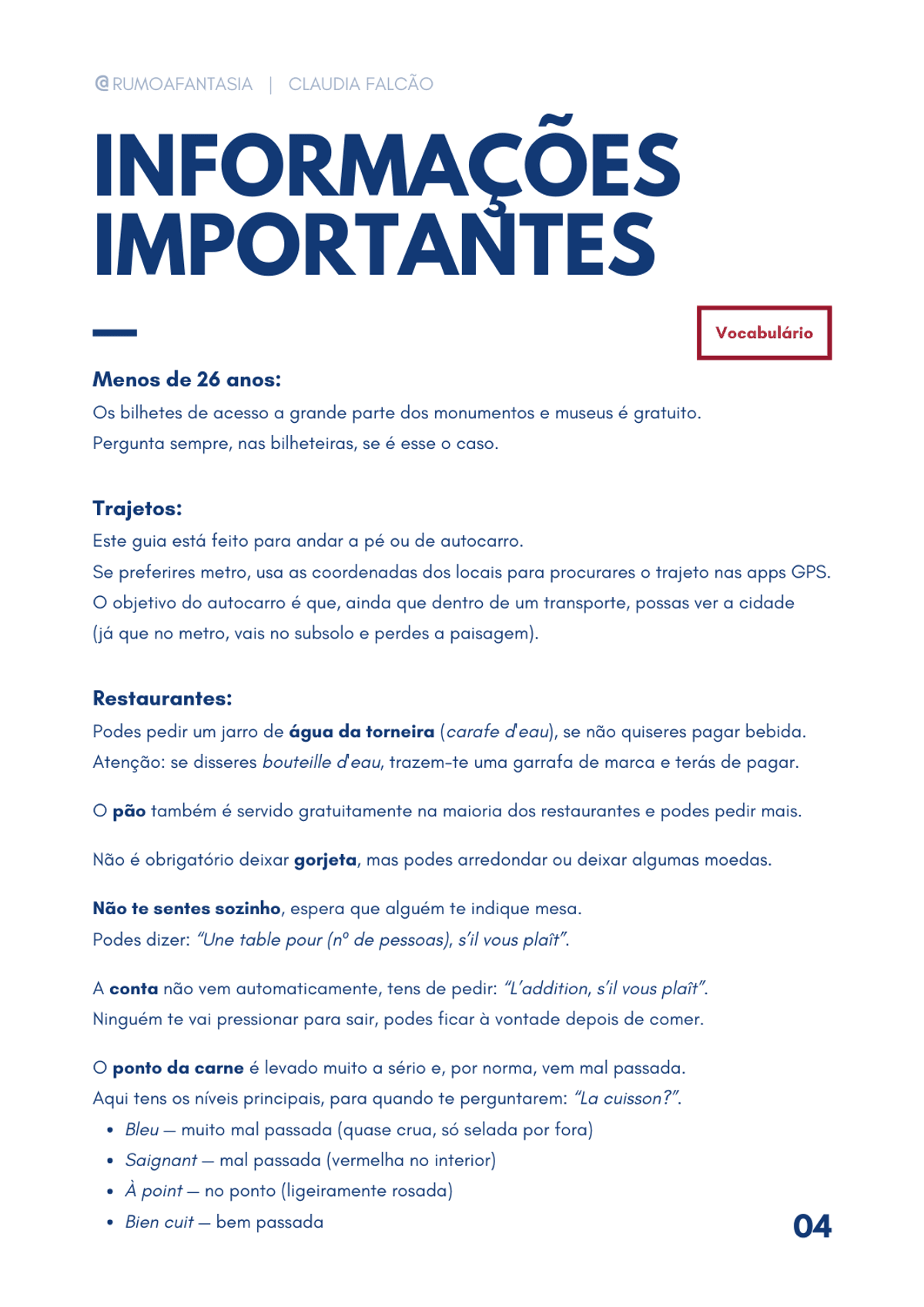 GUIA - UMAS HORAS POR PARIS - Por Claudia Falcao