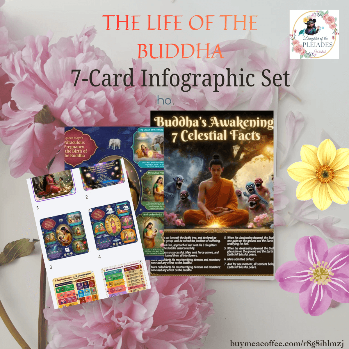 💝The Life of the Buddha💝: 7-Card Printable Infographic Set