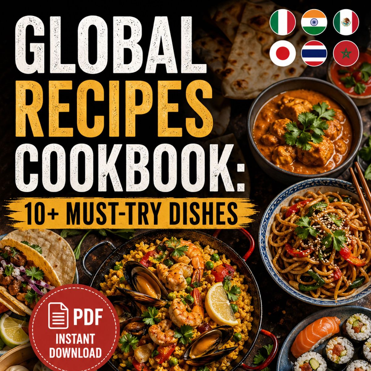 Global Recipes Cookbook (PDF Instant Download) | 10 Easy International Recipes