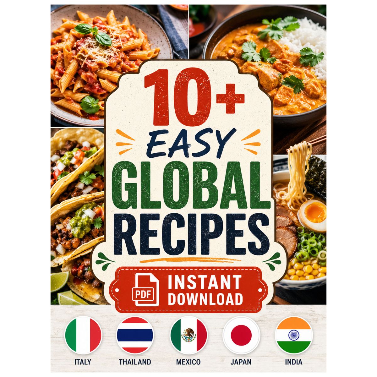 Global Recipes Cookbook (PDF Instant Download) | 10 Easy International Recipes