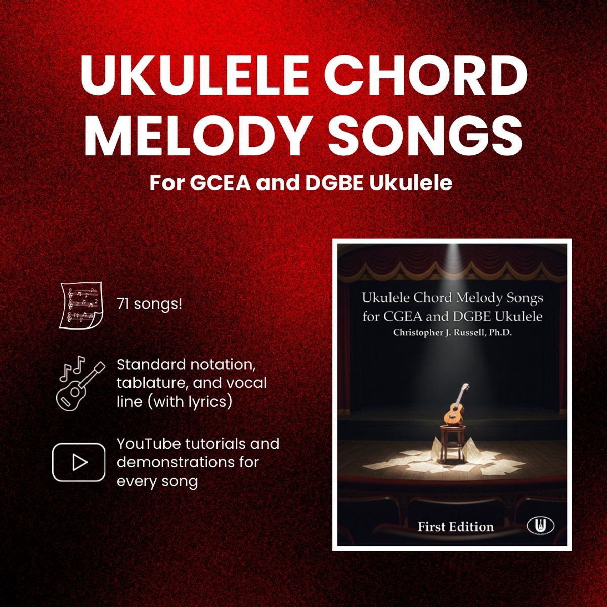 Ukulele Chord Melody Songs for GCEA and DGBE Ukulele (digital formats)
