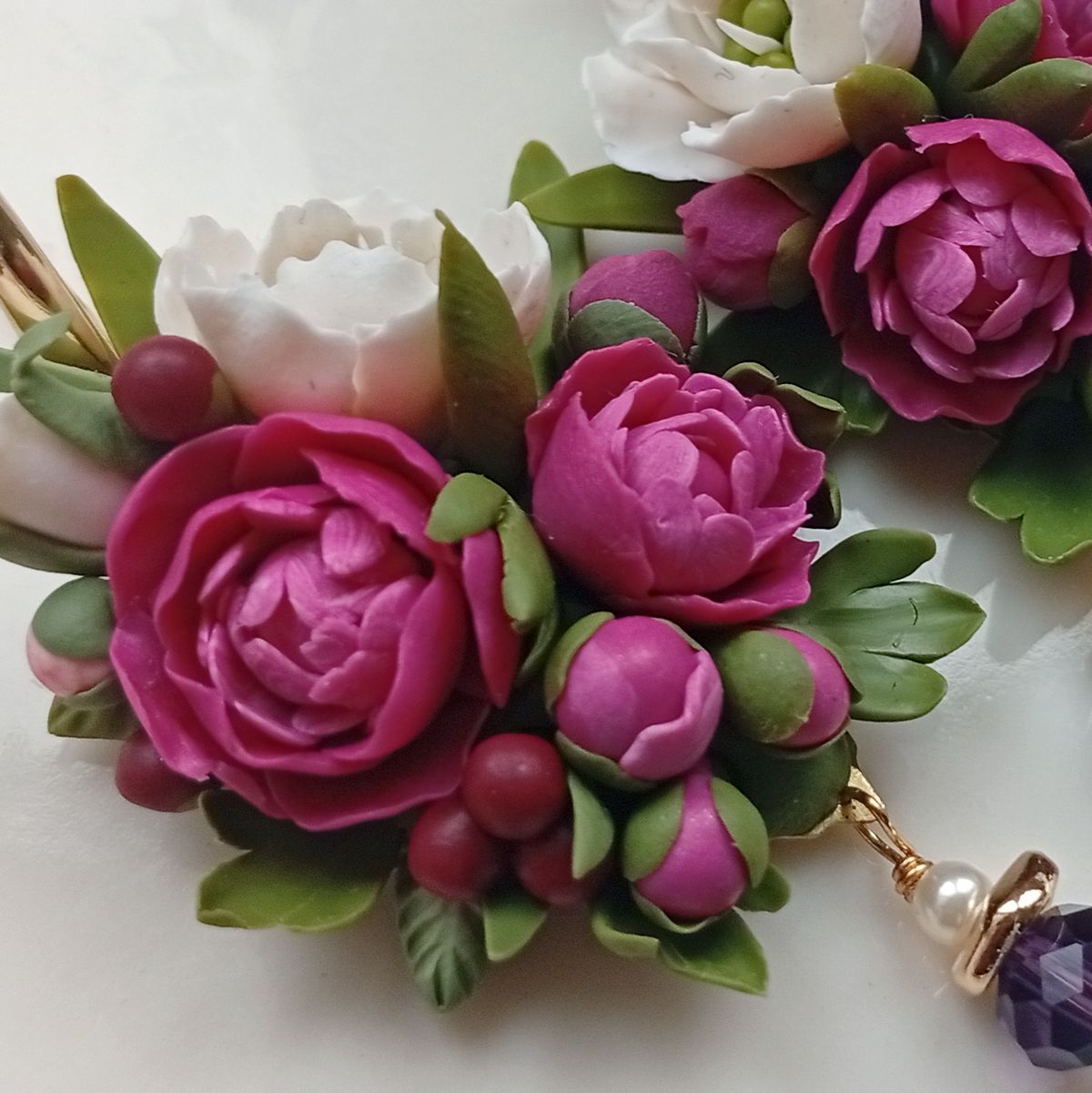 Miniature Peony Flower Earrings – Handcrafted Botanical Jewelry in Pink & White