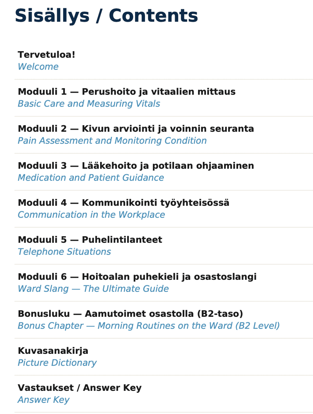 Finnish for Nursing Work (Hoitotyön suomea) - A2-B1 Study Guide