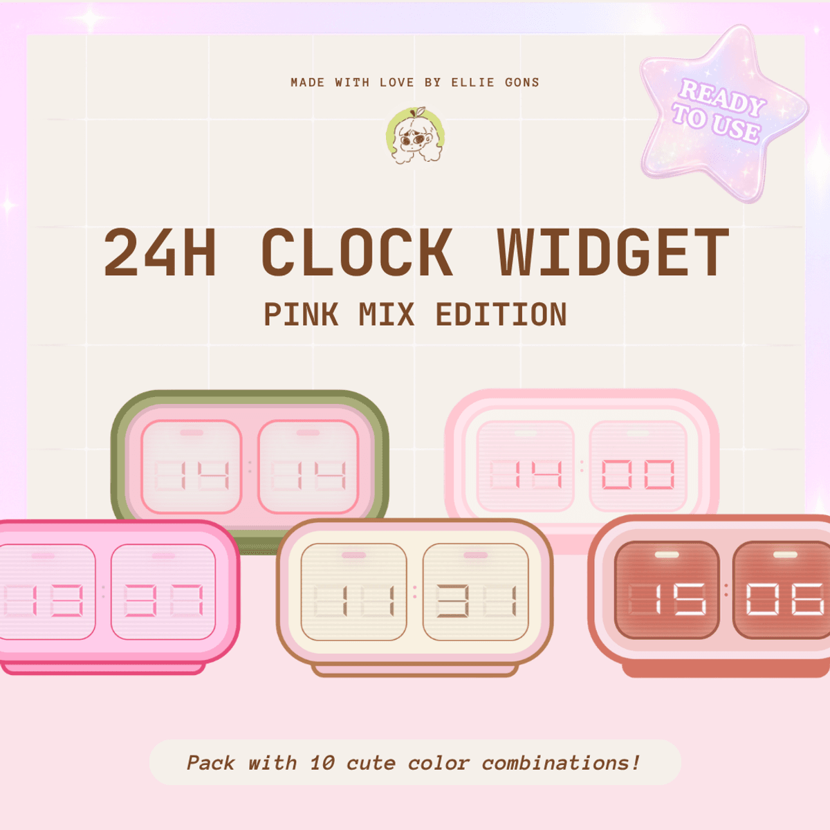 [24h Format] Pink Mix Widget Clock Pack for Notion & Dashboards