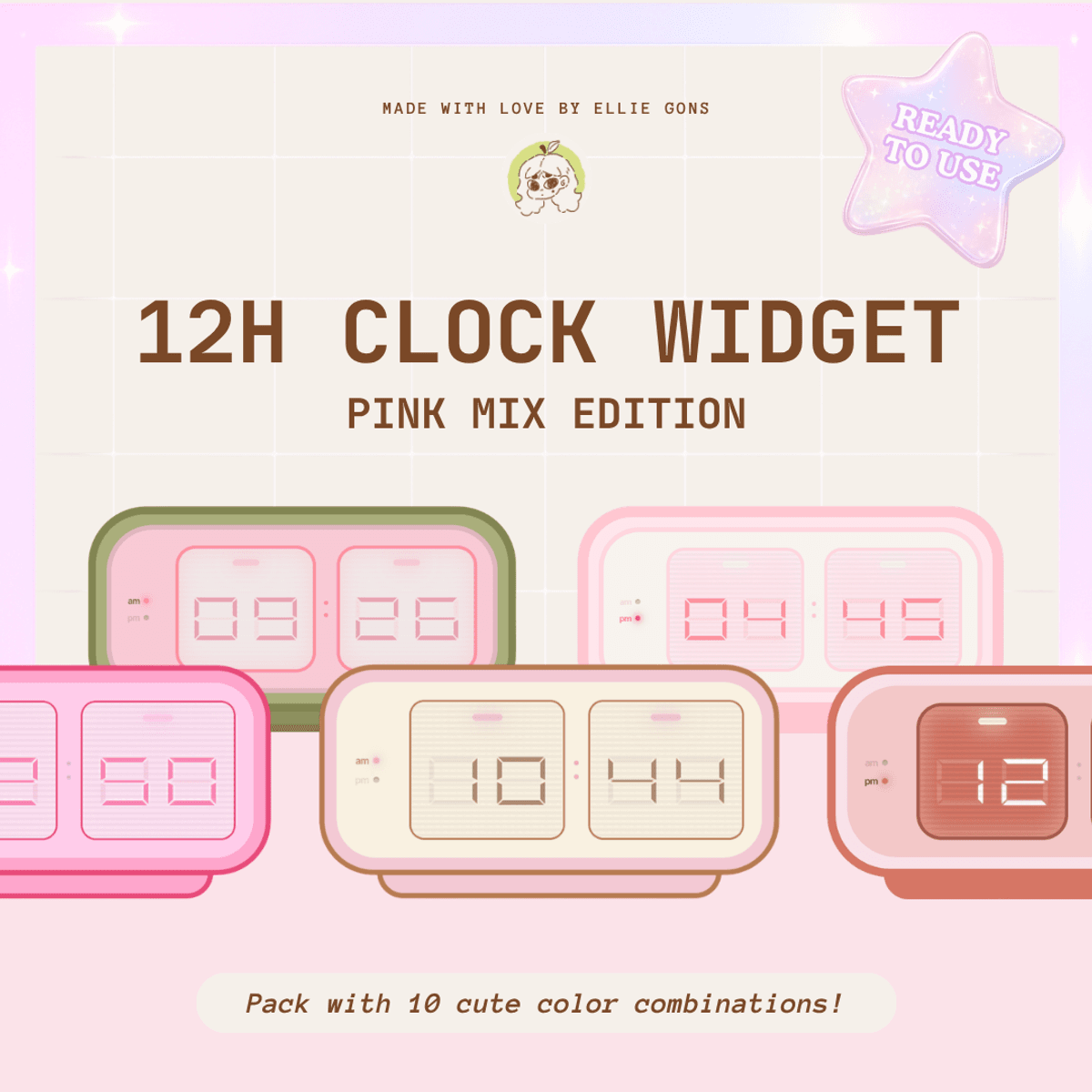 [12h Format] Pink Mix Widget Clock Pack for Notion & Dashboards