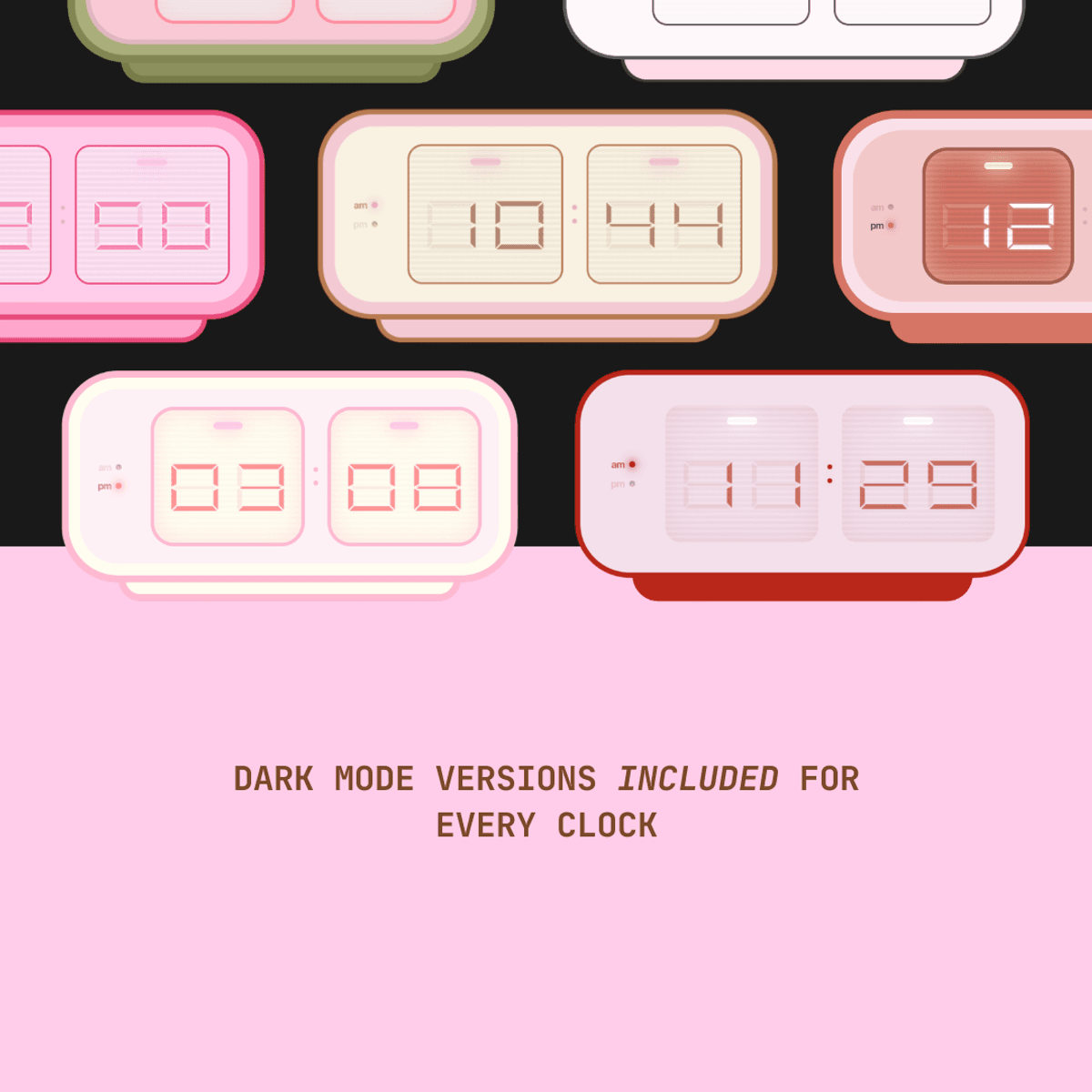 [12h Format] Pink Mix Widget Clock Pack for Notion & Dashboards
