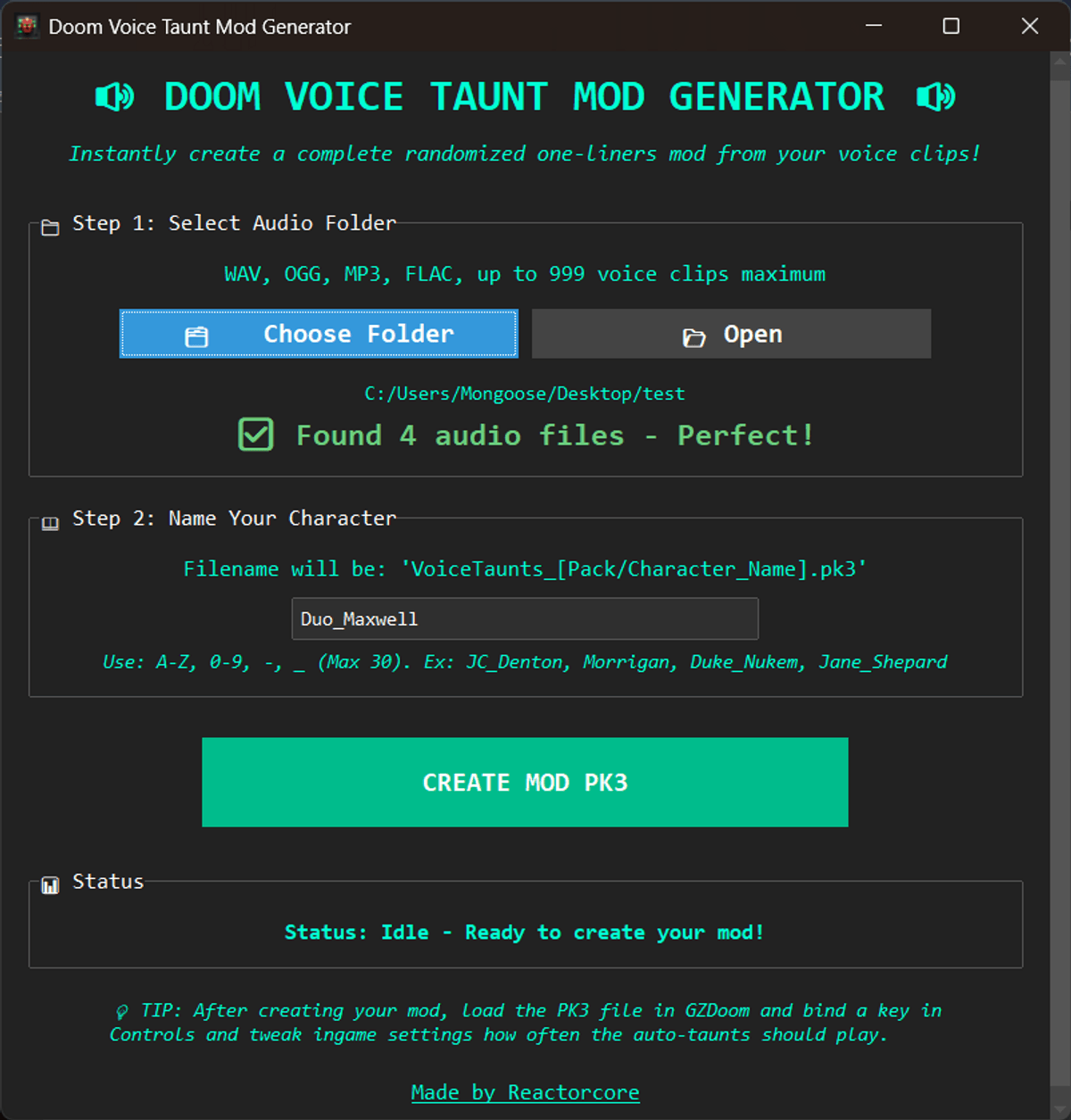Doom Voice Taunt Mod Generator